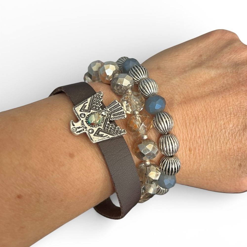 Shyanne Silver and Blue Beaded Bracelet Set. MSRP: $24.99 - Picture 3 of 4
